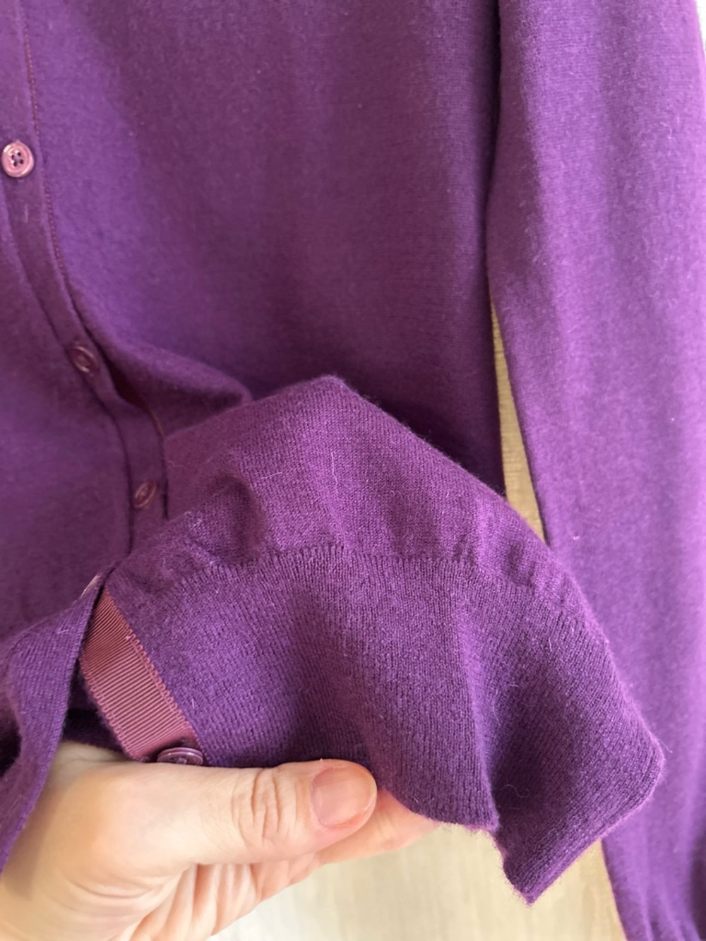 JOSEPH 100% Basic Cashmere Crewneck Cardigan - Purple - Grosgrain trim ,Size S - Picture 6 of 11